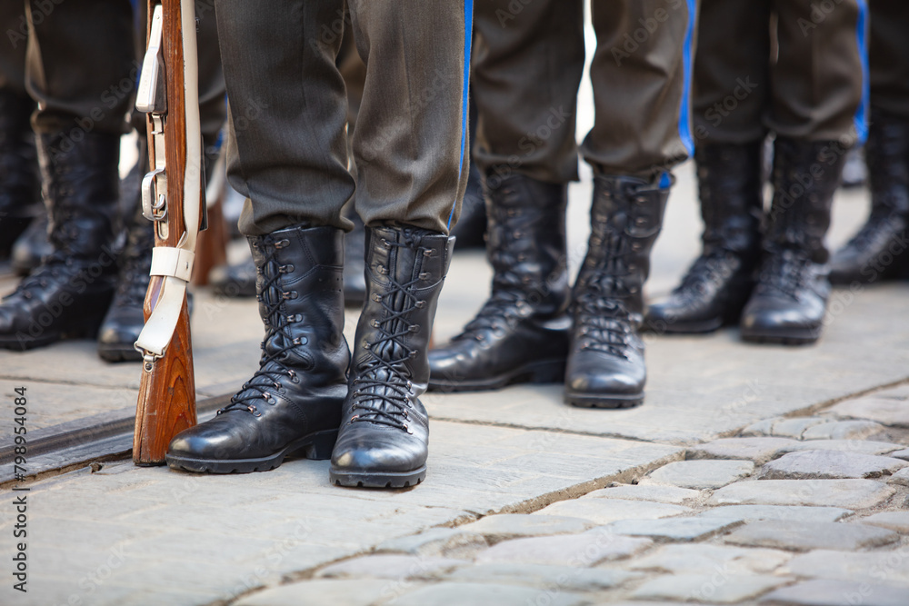 Closeup of soldiers legs and guns Closeup of soldiers legs and guns