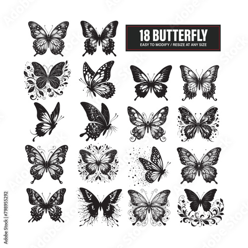 Butterfly Set  Butterfly SVG  Butterfly Decoration element Design  Butterfly silhouette  Butterfly Illustration  Butterfly Outline