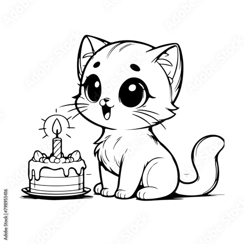 cute cat with birthday cake