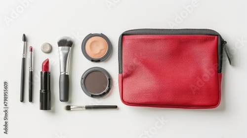 Variety of make-up products on white background,Makeup Set,Different luxury makeup products on white background, top view. Generated AI