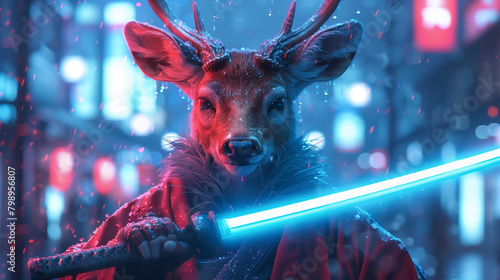 deer samurai with sword photo