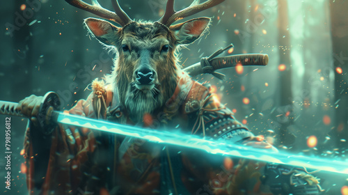 deer samurai with sword