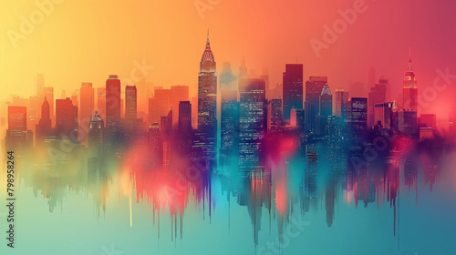 Abstract city building skyline metropolitan area in contemporary color style and futuristic effects.  photo