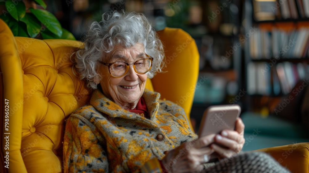 grandma looks at the phone grandma looks at the phone