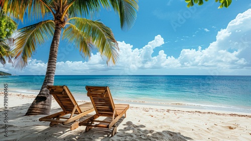 beach chair on tropical beach  © Spyrydon
