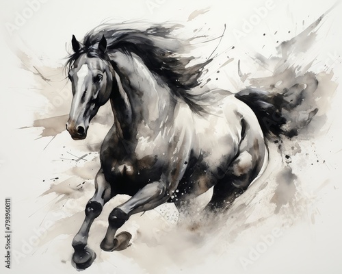 A beautiful watercolor painting of a wild horse running free