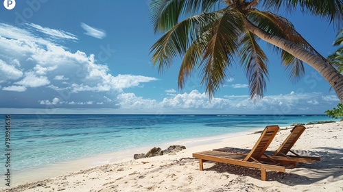 lounge chairs on the beach © Spyrydon
