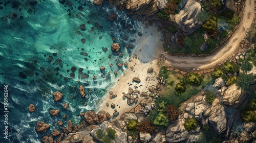 RPG battle map. Fantasy battlefield illustration, cartography location. AI generated. Hobby roleplaying