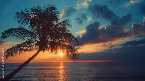 Serene Palm Silhouette Against Sunset Sky