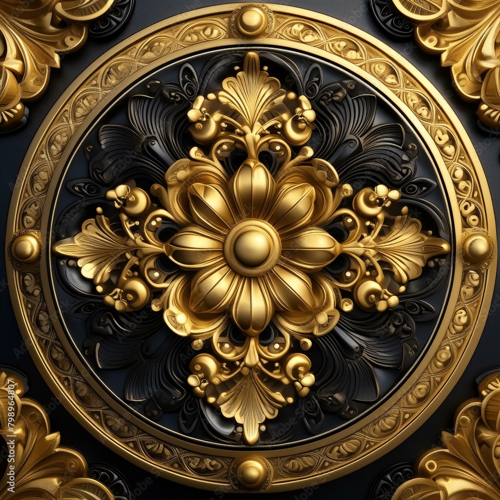 Opulent Intrigue: Elegant Gold and Black Carved Background