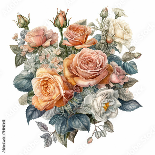 Hand-Drawn Rose Bouquet Illustration  Detailed Floral Art for Wedding  Greeting Cards  and Home Decor