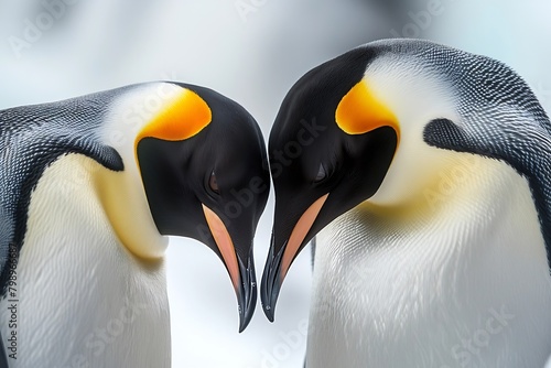 Generative AI : two emperor penguins are touching their faces next to one another photo