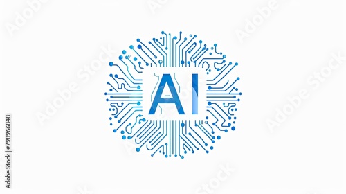AI Logo  Blue and White Lines on Chip with Circuits