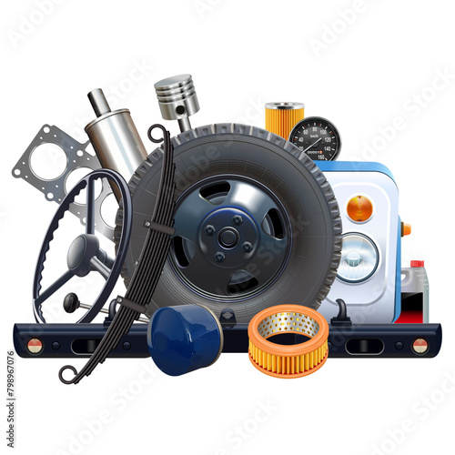 Vector Truck Spare Parts with Black Truck Wheel