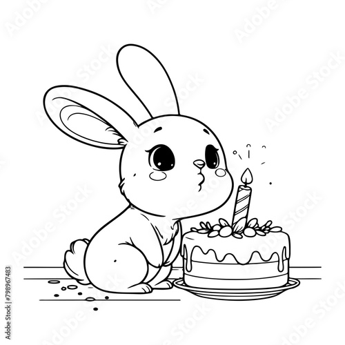 Cute little bunny with birthday cake