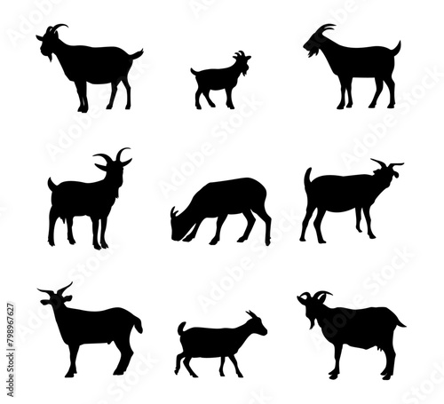 Silhouettes of goats. Goat silhouettes set. Vector illustration