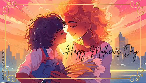 Happy Mother's Day card illustration flat design and full colored