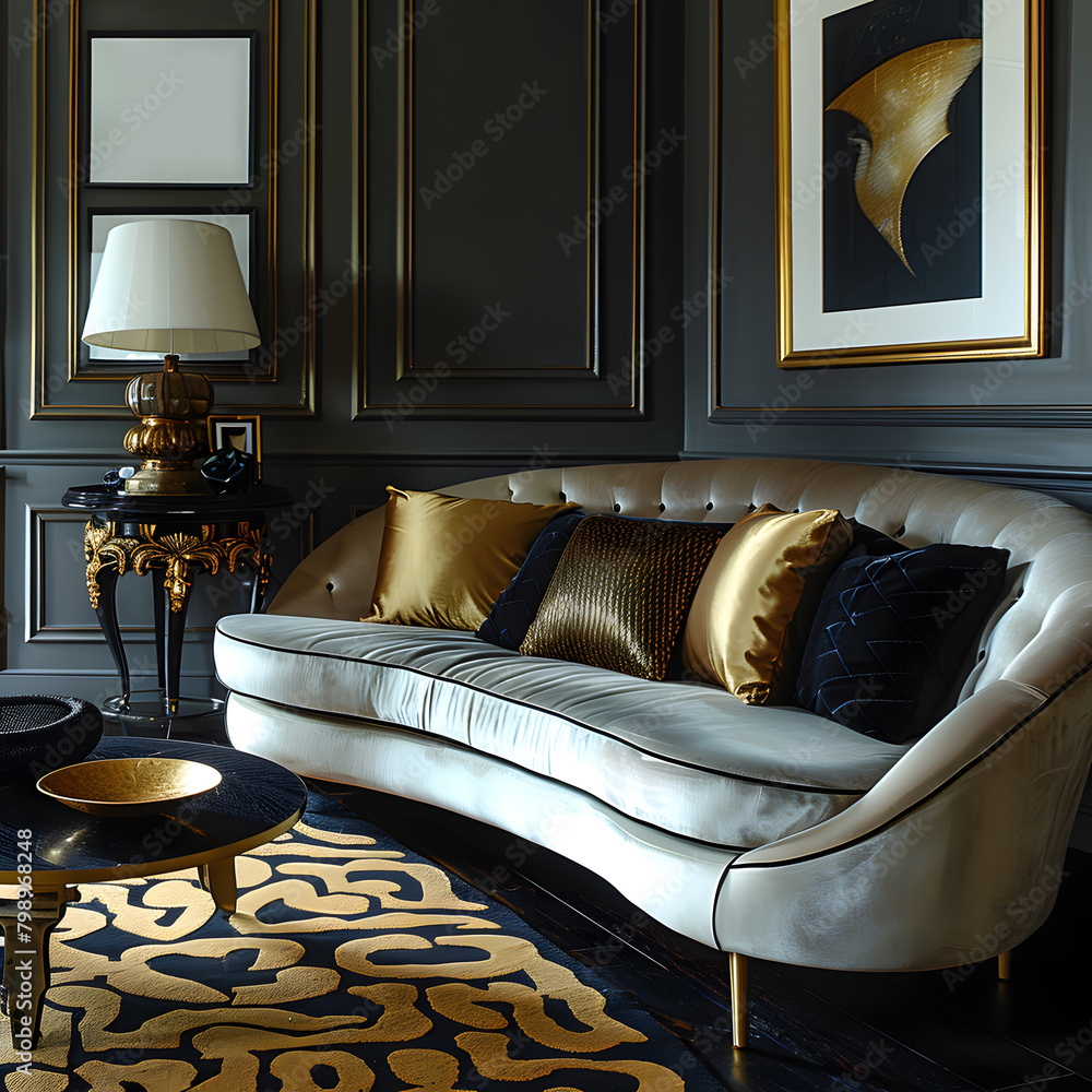 Elegant style room, interior design with luxurious furniture, sofa with ...