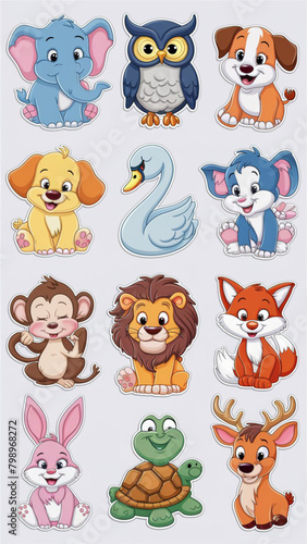 a collection of cartoon animals including owls and other animals stickers