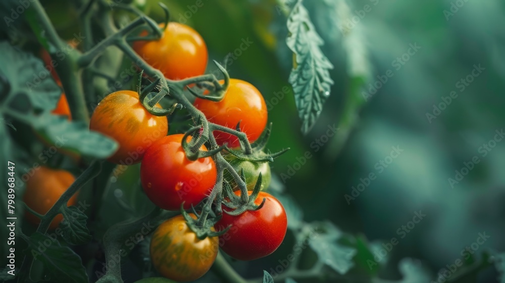 Tomatoes growing on garden vine