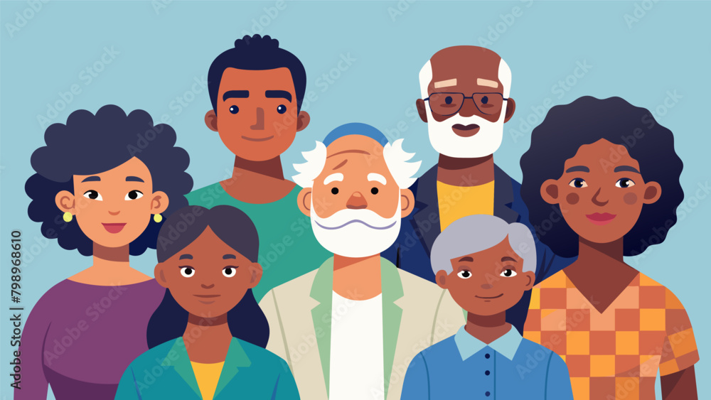 A group of actors representing different generations highlighting the intergenerational impact of Juneteenth and the continued fight for equality.. Vector illustration A group of actors representing different generations highlighting the intergenerational impact of Juneteenth and the continued fight for equality.. Vector illustration
