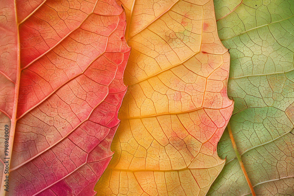 Obraz premium The textured surface of fallen autumn leaves, showcasing their vibrant colors and delicate veins. Autumn leaf textures offer a seasonal and natural backdrop