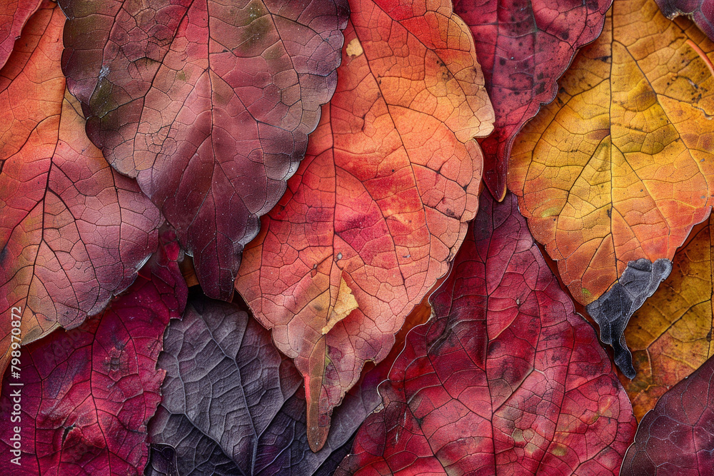 The textured surface of fallen autumn leaves, showcasing their vibrant colors and delicate veins. Autumn leaf textures offer a seasonal and natural backdrop The textured surface of fallen autumn leaves, showcasing their vibrant colors and delicate veins. Autumn leaf textures offer a seasonal and natural backdrop