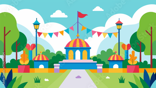 The park was adorned with colorful decorations and flags celebrating the freedom and resilience of the community.. Vector illustration © Justlight