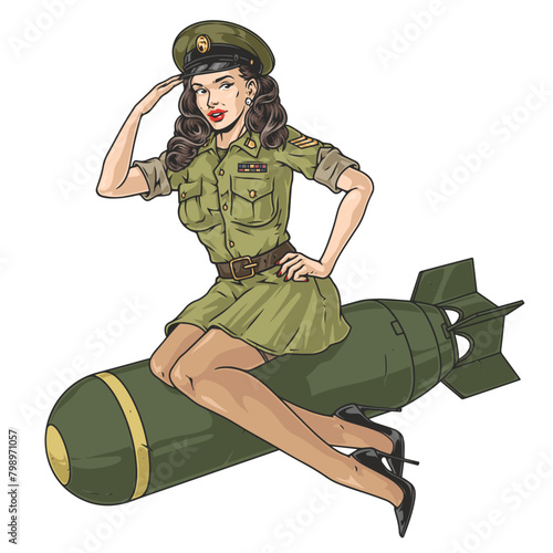 Girl on bomb pin-up colorful