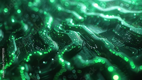 AI brain circuit board, close-up, digital green glow, wires intertwining, future of automation technology, digital photography