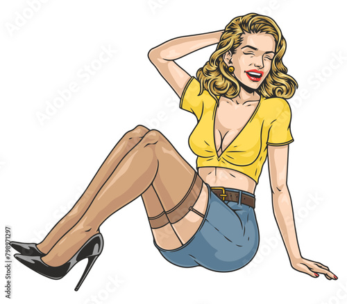 Pin-Up woman vintage element colorful