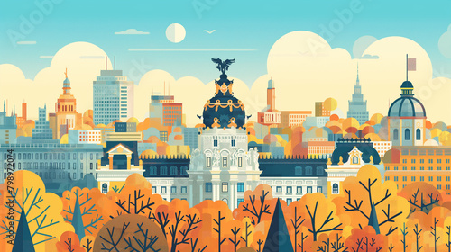 Illustration of Madrid, Spain with its typical sight on a sunny day photo