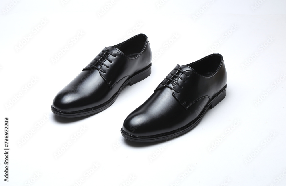 black leather formal shoes isolated on white background