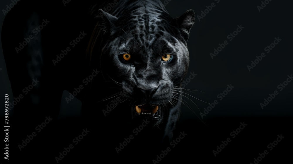Black panther, Panthera leo, portrait on black background Black panther, Panthera leo, portrait on black background