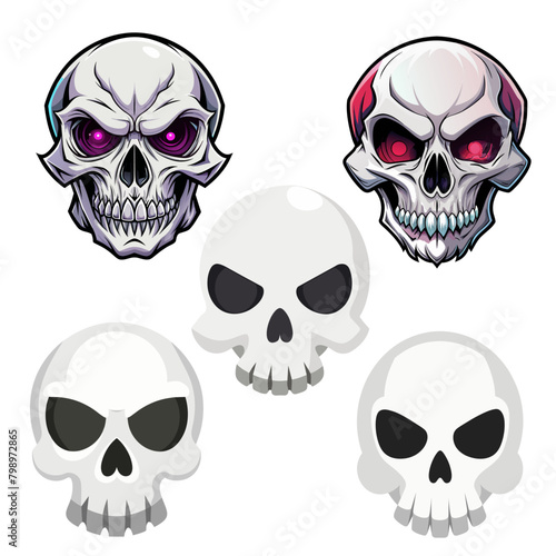 Set of human evil skull on white background