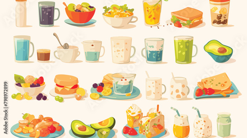 Healthy breakfast food icons collection. Muesli cer photo