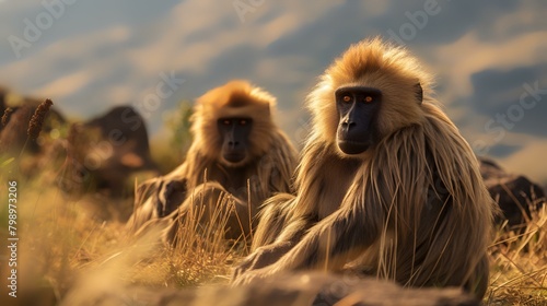 Group of Hamadryas baboons in Masai Mara National Park, Kenya photo