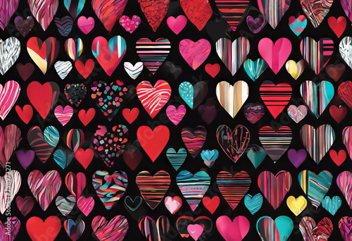 backgroundValentine`s seamless day black stripped design hearts pattern colorful Vector Background Abstract Texture Wedding Paper Fashion Heart Art Illustration Love Gift Interi photo