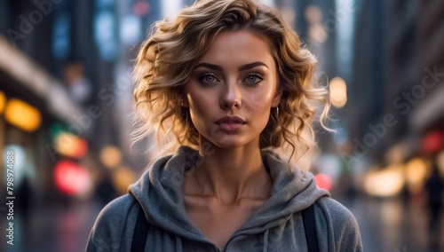 Wallpaper Mural Portrait of a Beautiful Model Girl with a Smile, and Blue Eyes. A Satisfied Woman with a Beautiful Smile. Happy Modern Woman. Woman Street Fashion. Torontodigital.ca