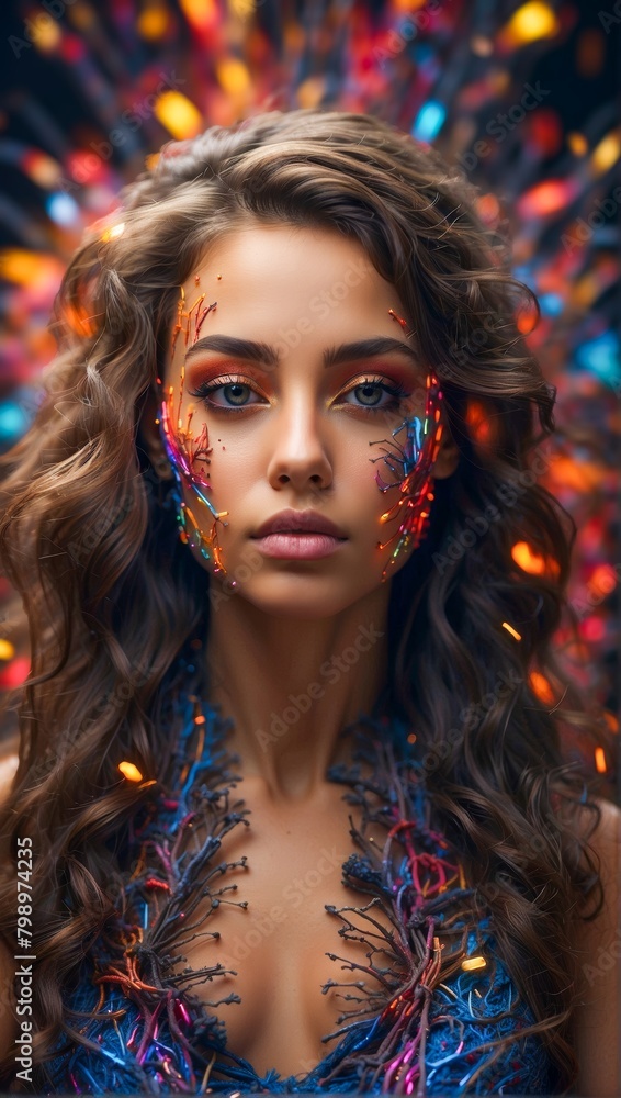Fototapeta premium The Abstract Splendor of Women Fashion and the Complexity of Style. Beautiful Woman in an Abstract Splash of Color. The Splendor of Woman's Beauty. Beautiful Woman Portrait.