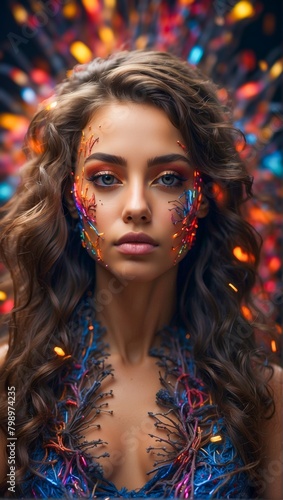 The Abstract Splendor of Women Fashion and the Complexity of Style. Beautiful Woman in an Abstract Splash of Color. The Splendor of Woman's Beauty. Beautiful Woman Portrait.