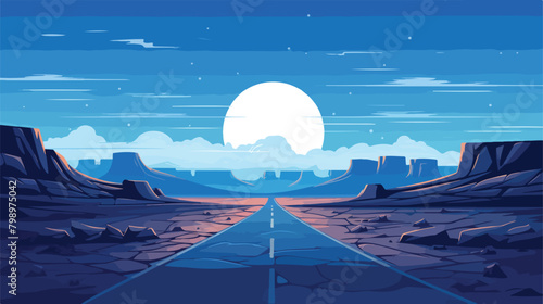 Highway in canyon outline vector illustration. Blue
