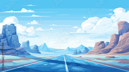 Highway in canyon outline vector illustration. Blue
