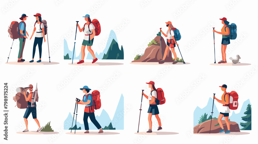 Hikers couples during nature adventure travel with