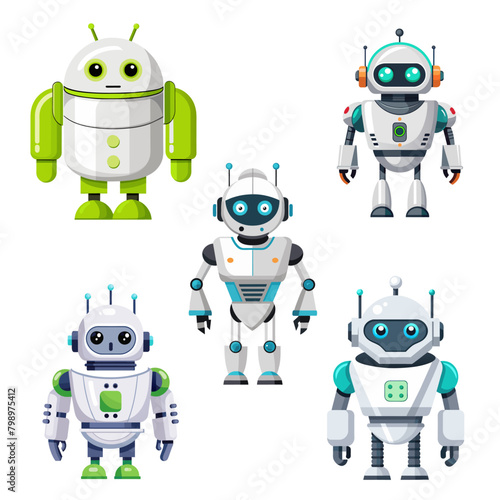 Set of robots and chatbots, AI bots characters, vector cartoon vector future mascots
