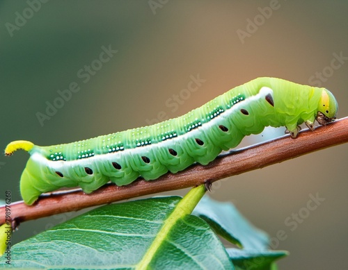 Green caterpillar on a branch 