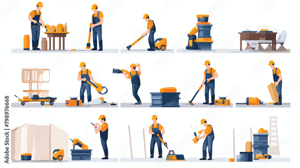 Home repair workers set. Repairmen masters work wit