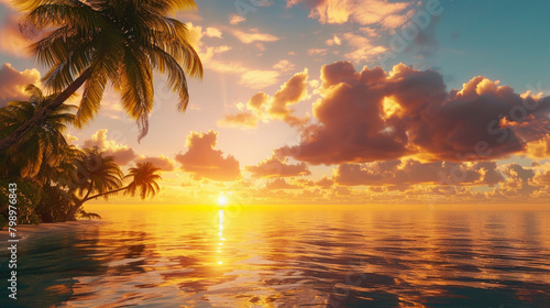 beach landscape with sun setting in the background