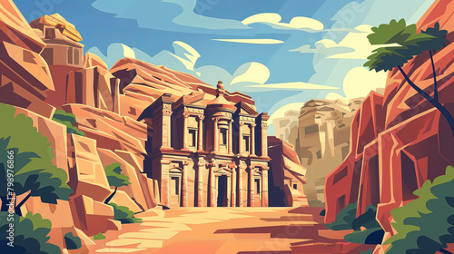 Petra with its typical sights on a sunny day during photo