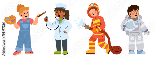 Children Dream Job Illustration. Painter, doctor, fireman, astronaut children dream job illustration